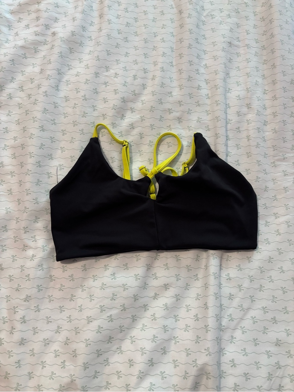 Black Sports Bra with Neon Yellow Straps Five The Label